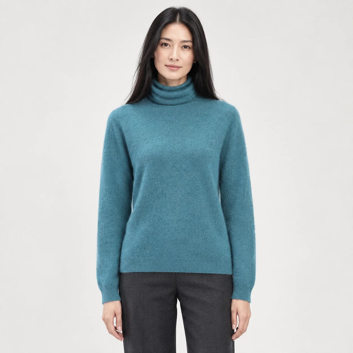Aria | Women's Cashmere Sweater - Mock Neck Ribbed Trim Relaxed Fit