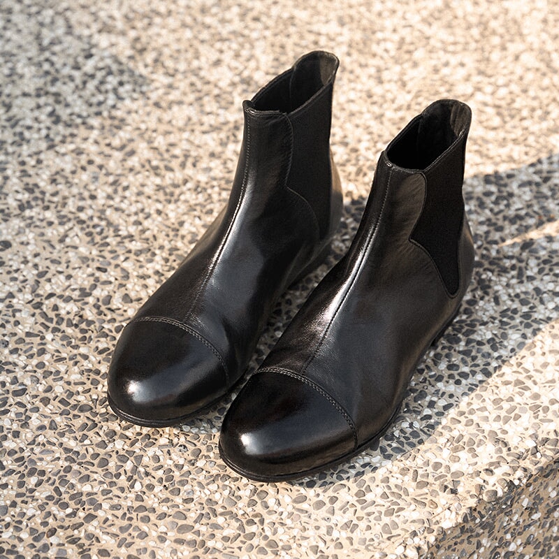 Isabella | Women's Leather Chelsea Boots - Low Block Heel Round Toe