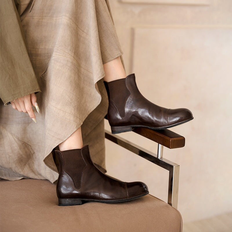 Isabella | Women's Leather Chelsea Boots - Low Block Heel Round Toe
