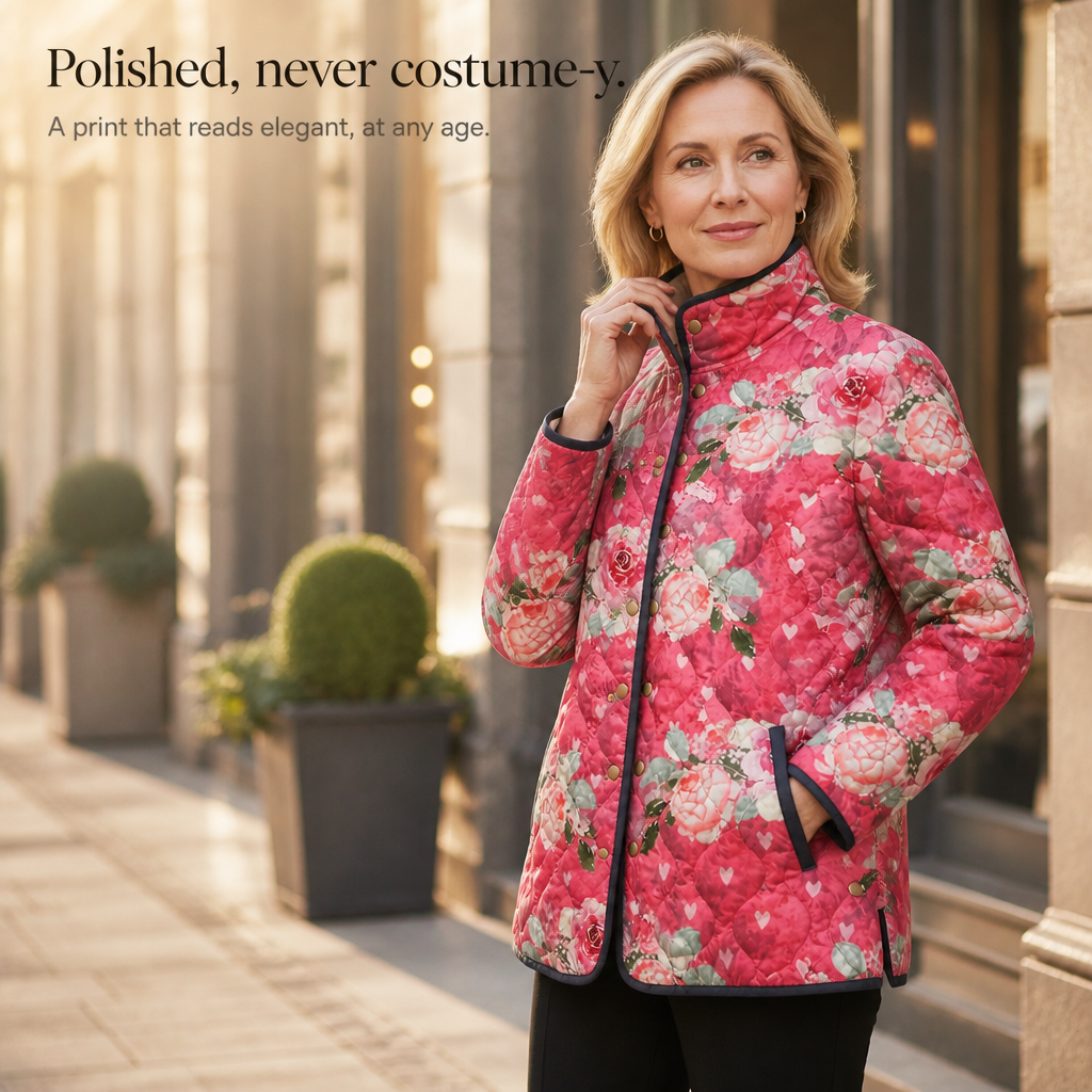 Penelope | Women's Puffer Jacket - Quilted Print Padded Lining Relaxed