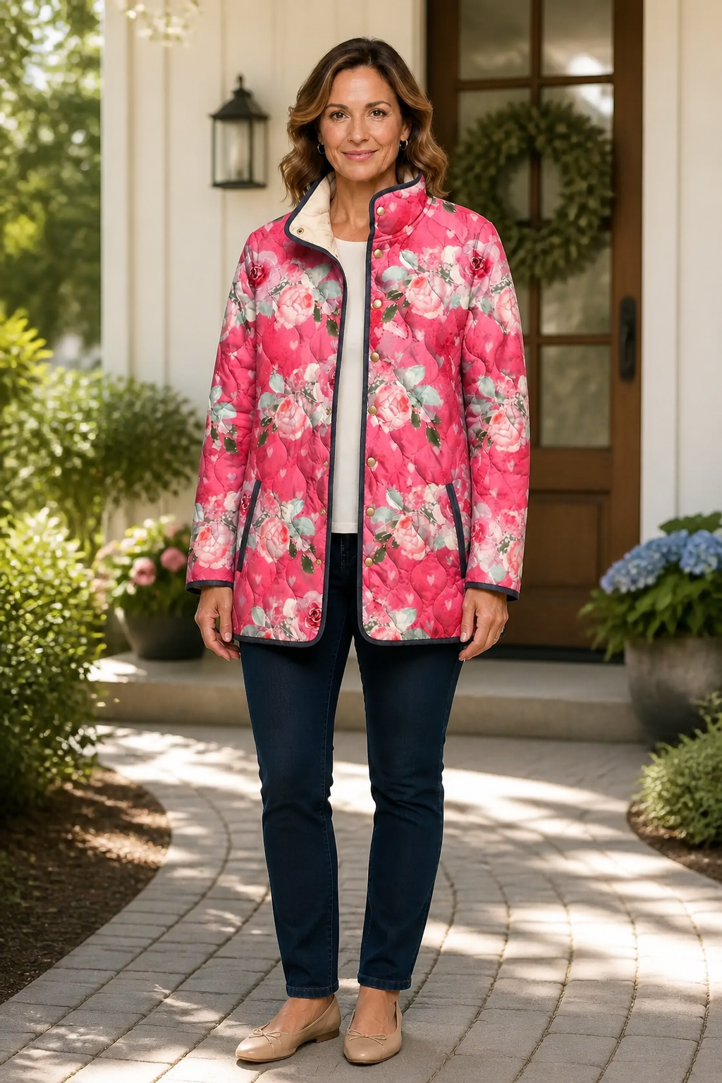 Penelope | Women's Puffer Jacket - Quilted Print Padded Lining Relaxed