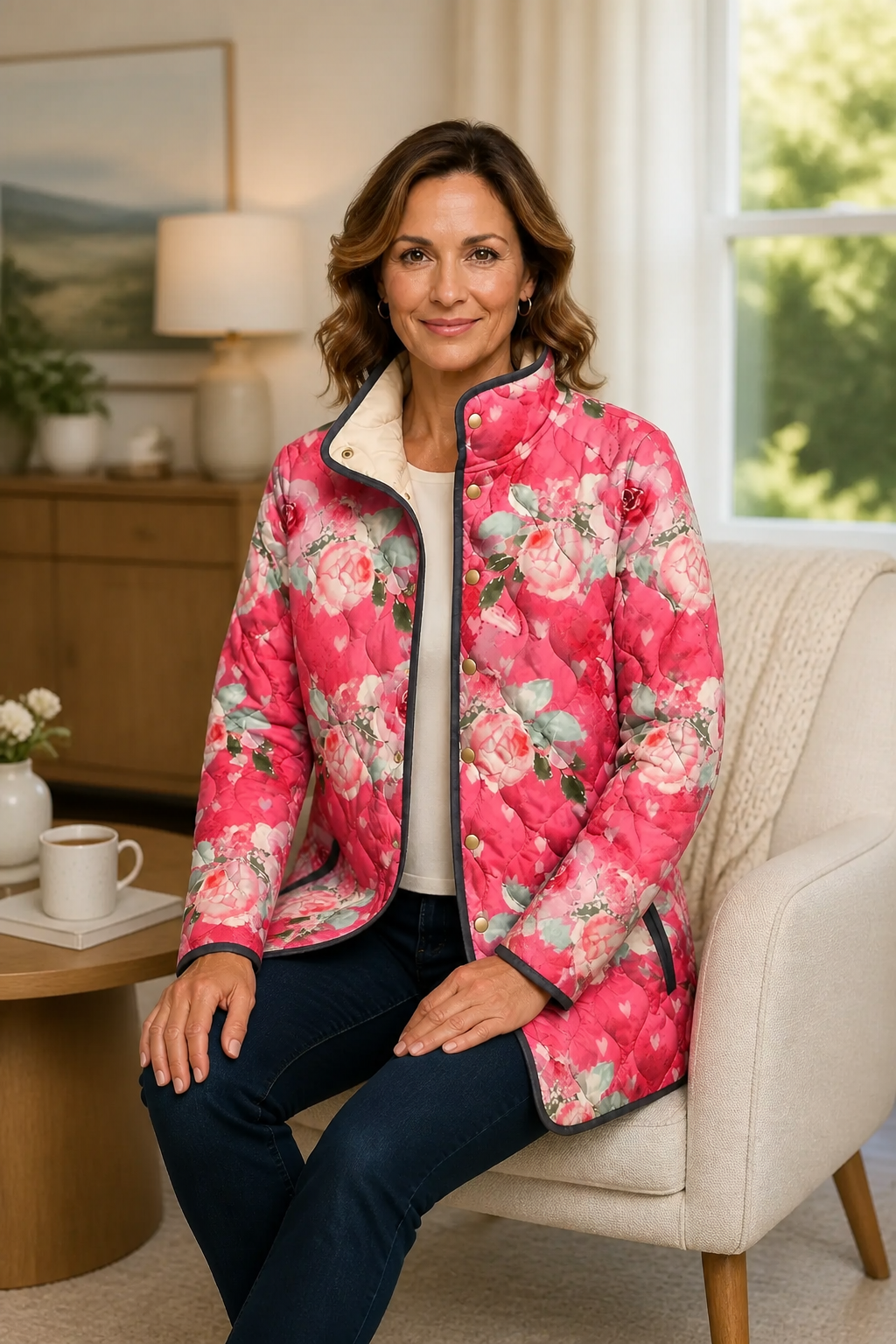 Penelope | Women's Puffer Jacket - Quilted Print Padded Lining Relaxed