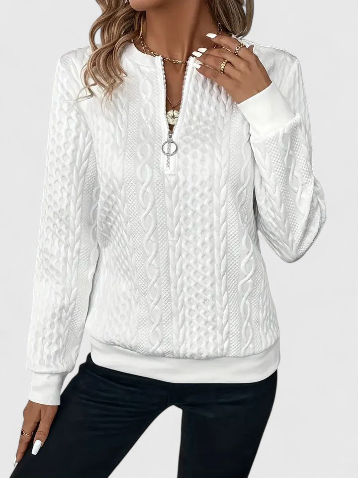 Paisley | Women's Cable Knit Quarter Zip Sweater - Ring Pull Relaxed Fit