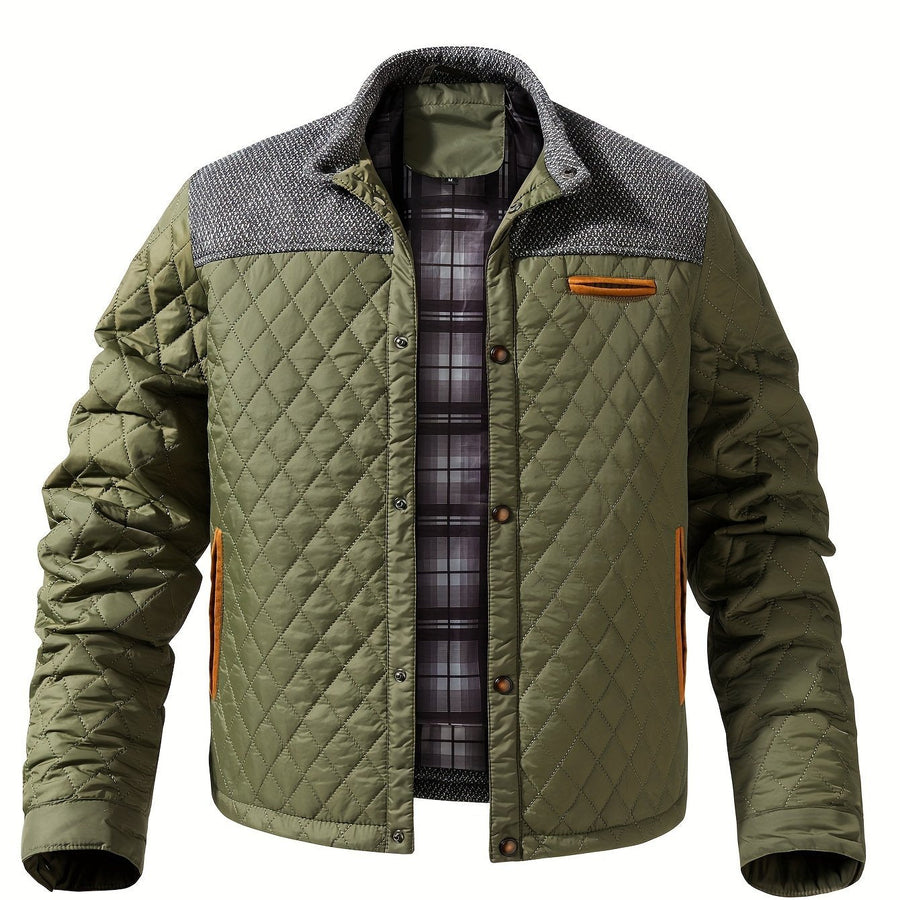 Dalton | Men's Quilted Jacket - Two Tone Knit Shoulder Press Stud