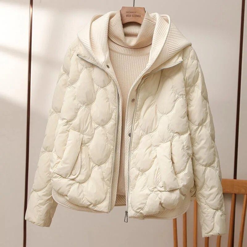 Hazel | Women's Puffer Jacket - Wave Quilted Hooded Zip Front