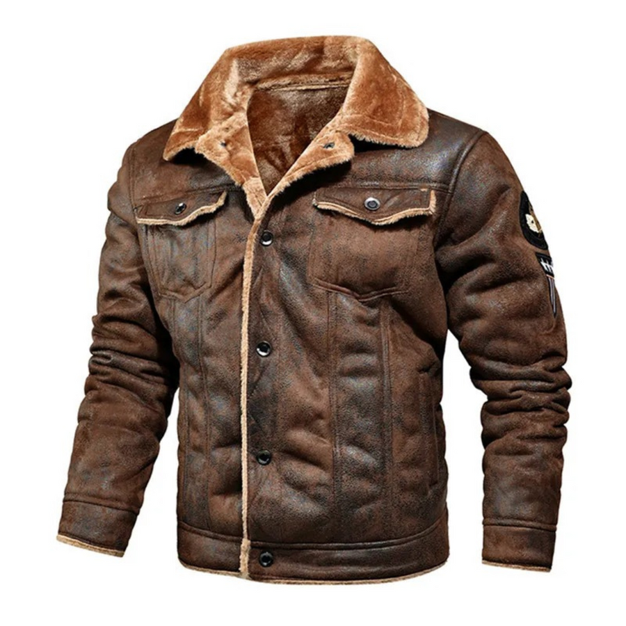 Austin | Men's Trucker Jacket - Borg Lined Faux Suede Button Front
