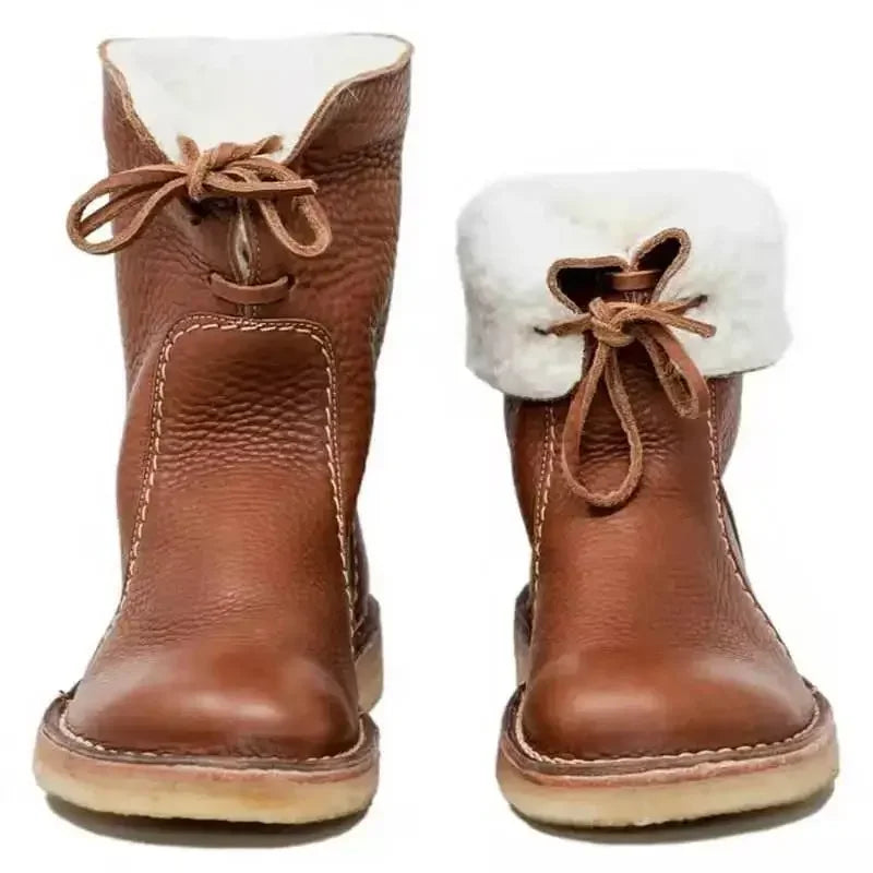 Bailey | Women's Faux Fur Lined Winter Boots - Leather Lace Up Non-Slip