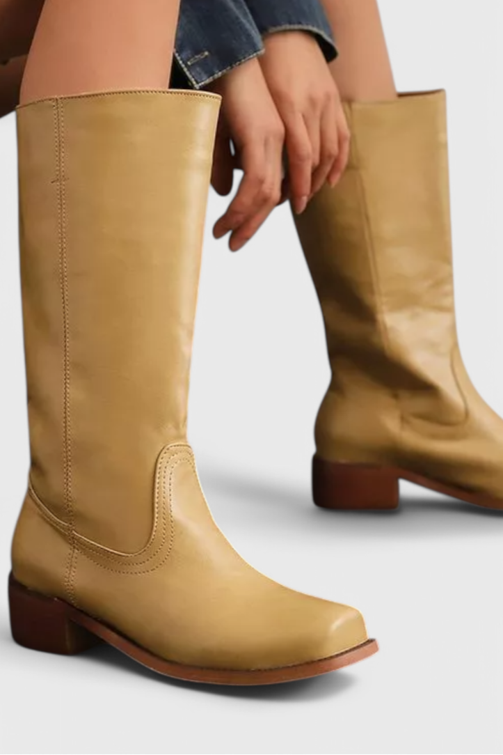 Presley | Women's Knee High Boots - Riding Style Stacked Block Heel Pull-On