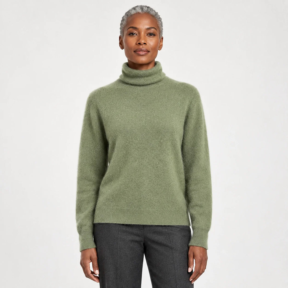 Aria | Women's Cashmere Sweater - Mock Neck Ribbed Trim Relaxed Fit