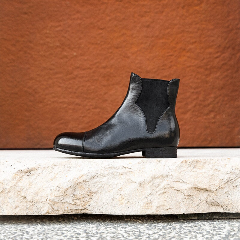 Isabella | Women's Leather Chelsea Boots - Low Block Heel Round Toe