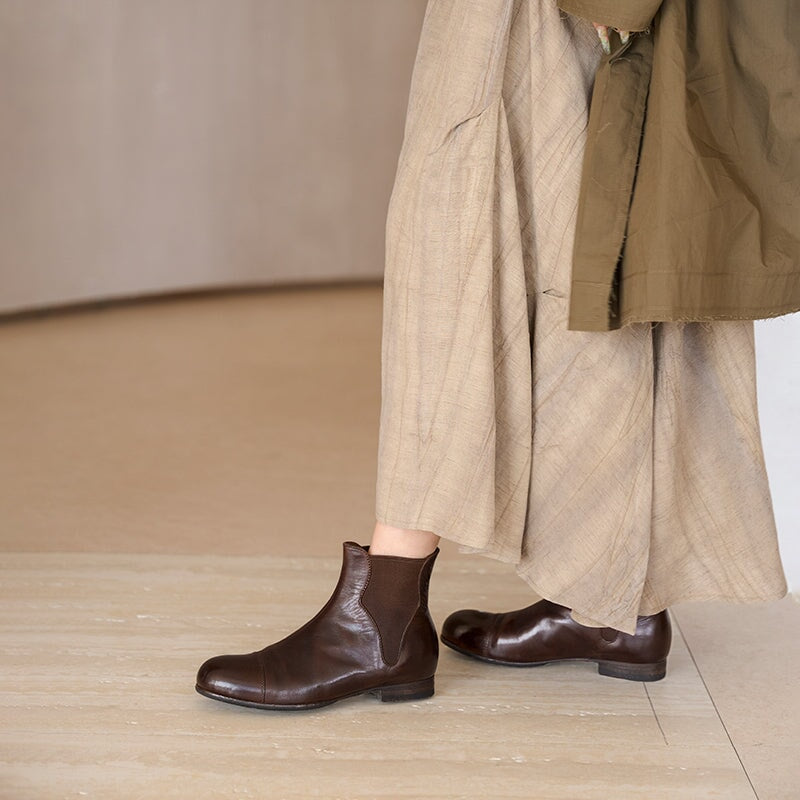 Isabella | Women's Leather Chelsea Boots - Low Block Heel Round Toe