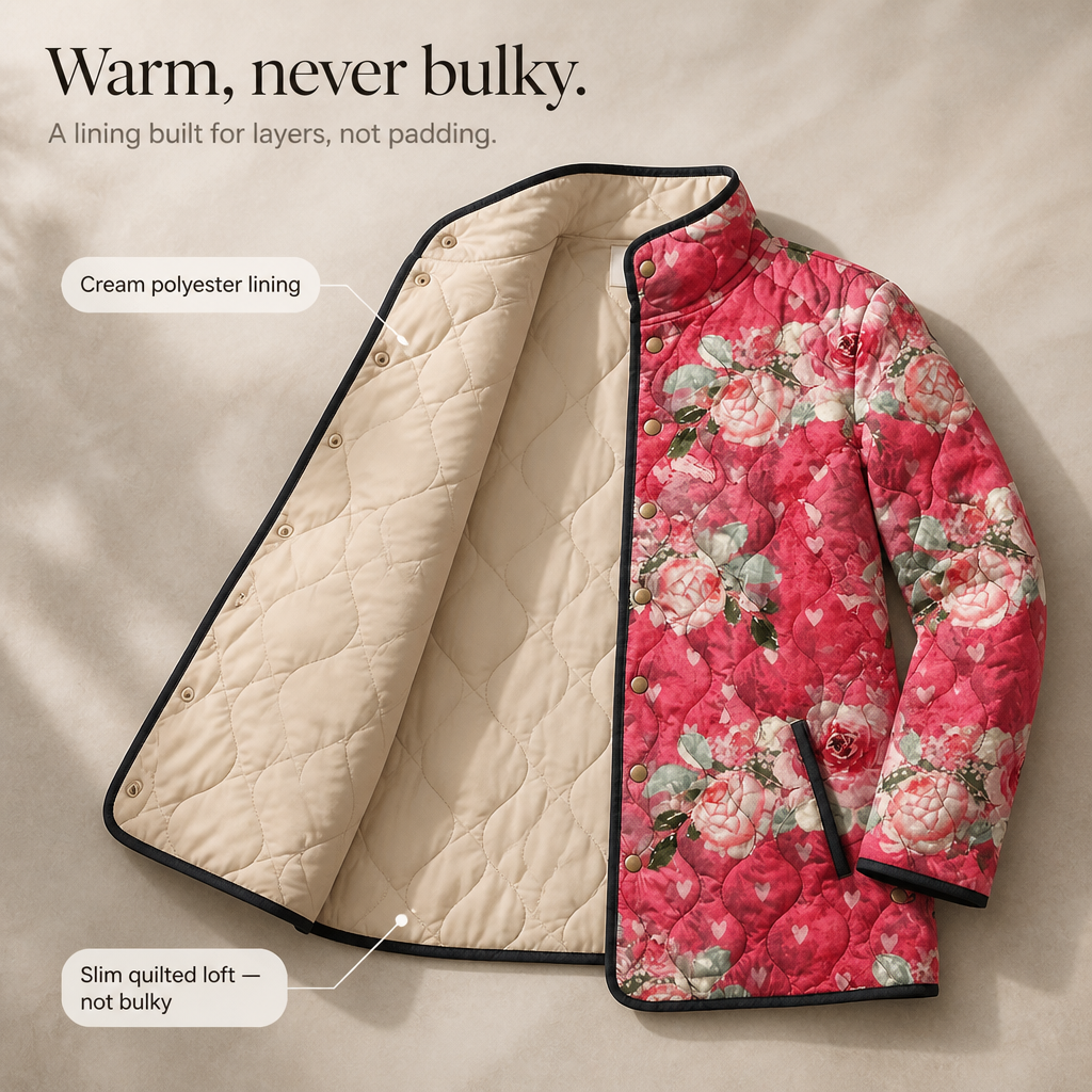 Penelope | Women's Puffer Jacket - Quilted Print Padded Lining Relaxed