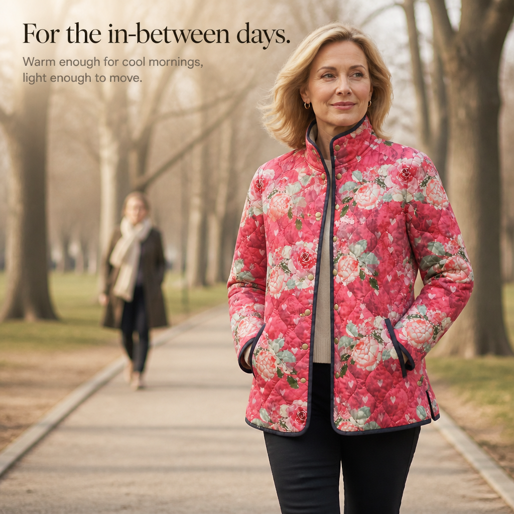 Penelope | Women's Puffer Jacket - Quilted Print Padded Lining Relaxed