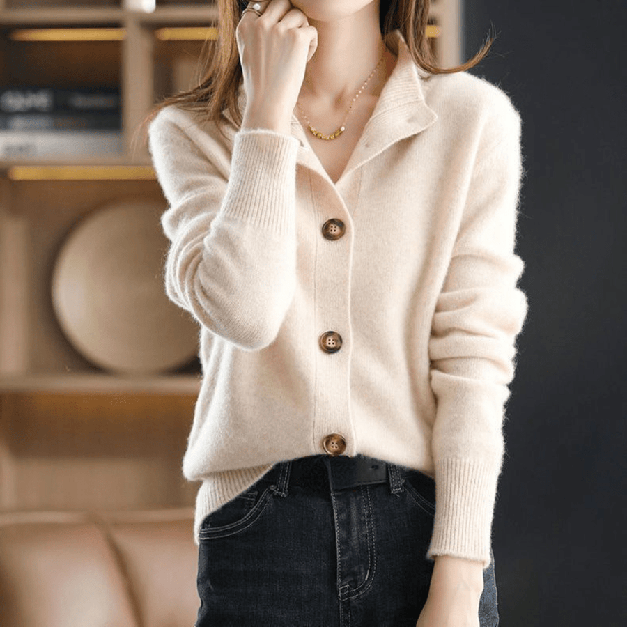 Sharon | Women's Knit Cardigan - Cashmere Blend Stand Collar Relaxed Fit