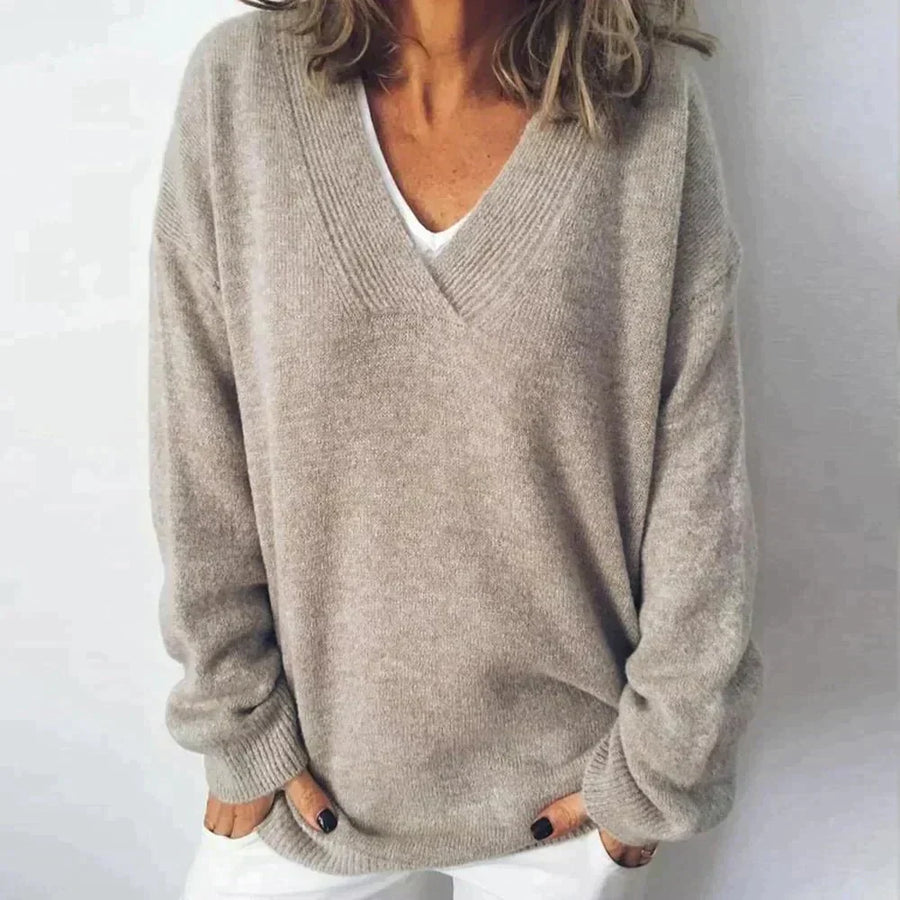 Shelley | Women's Cashmere Sweater - V Neck Relaxed Blend Knit Pullover