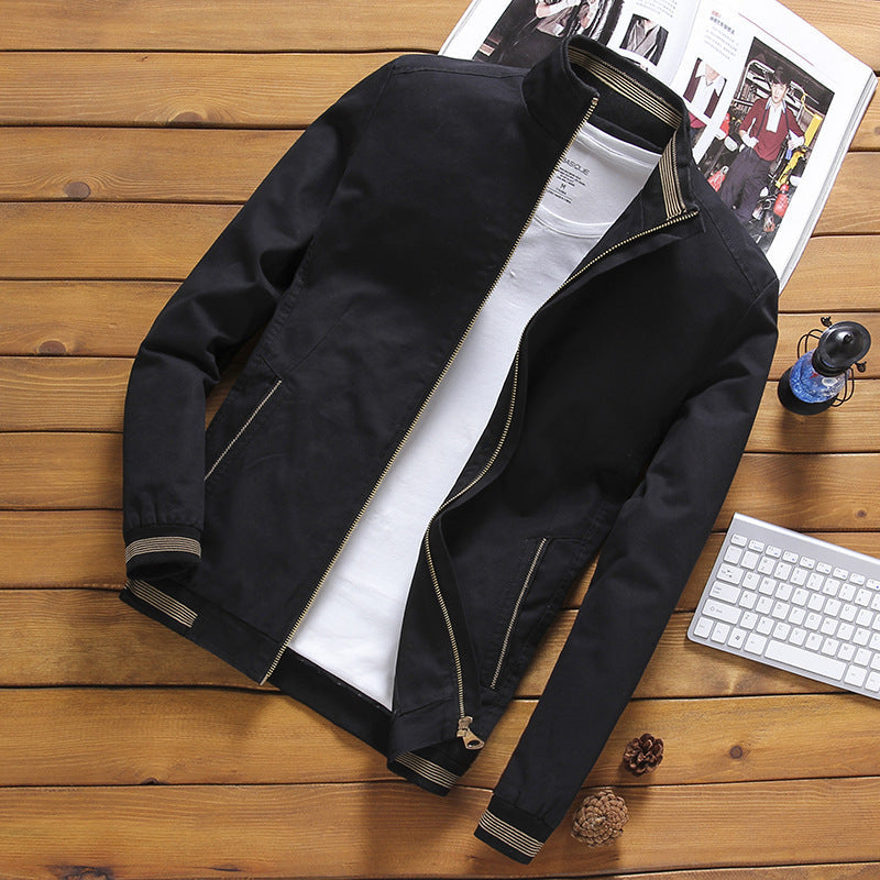 Ethan | Men's Harrington Jacket - Striped Rib Trim Two Way Zip