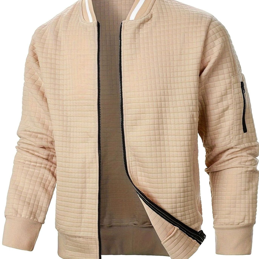 Wade | Men's Bomber Jacket - Textured Grid Full Zip Sleeve Pocket