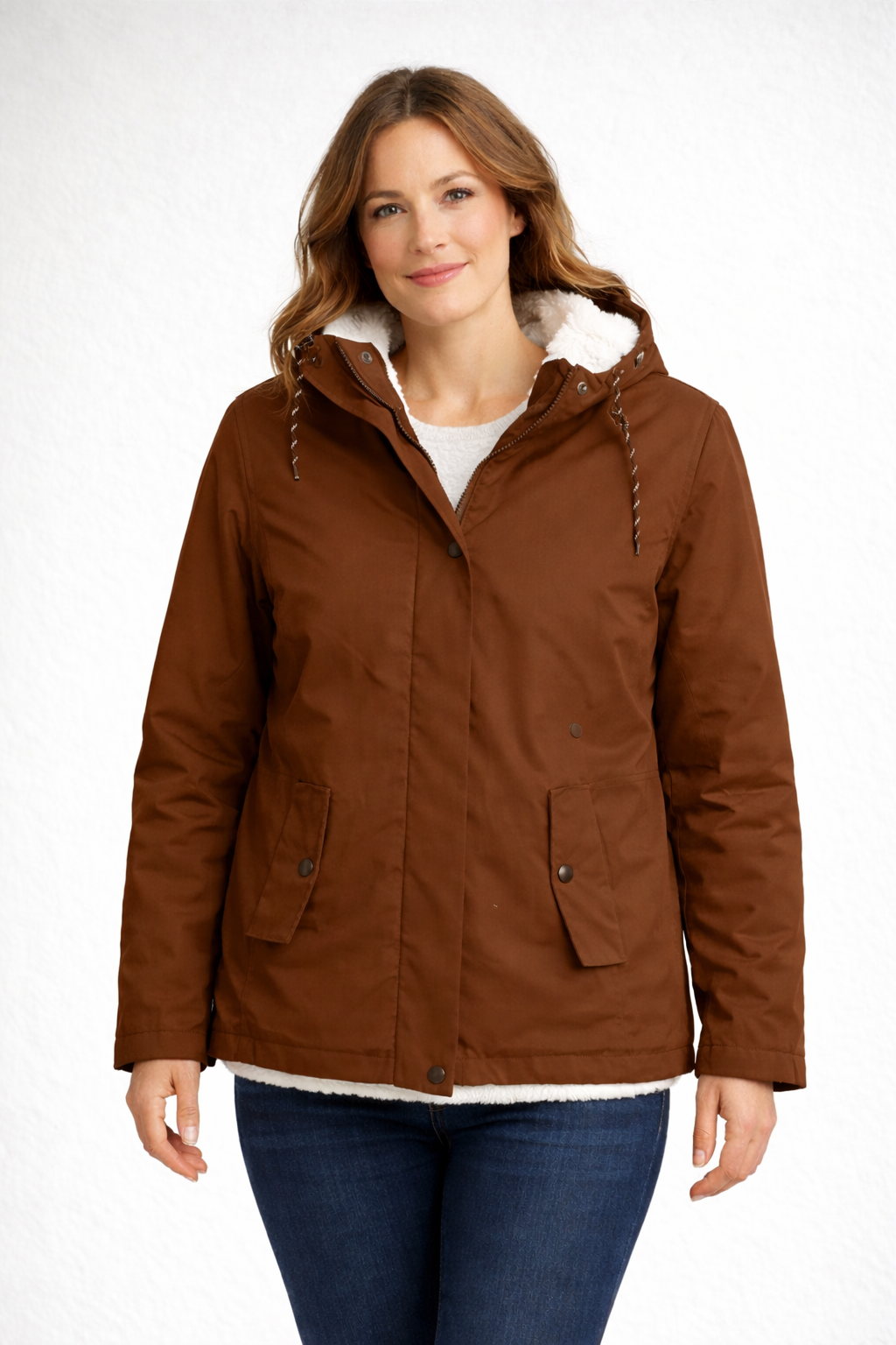 Emily | Women's Jacket - Fleece-Lined Parka Drawstring Hood Snap Pockets