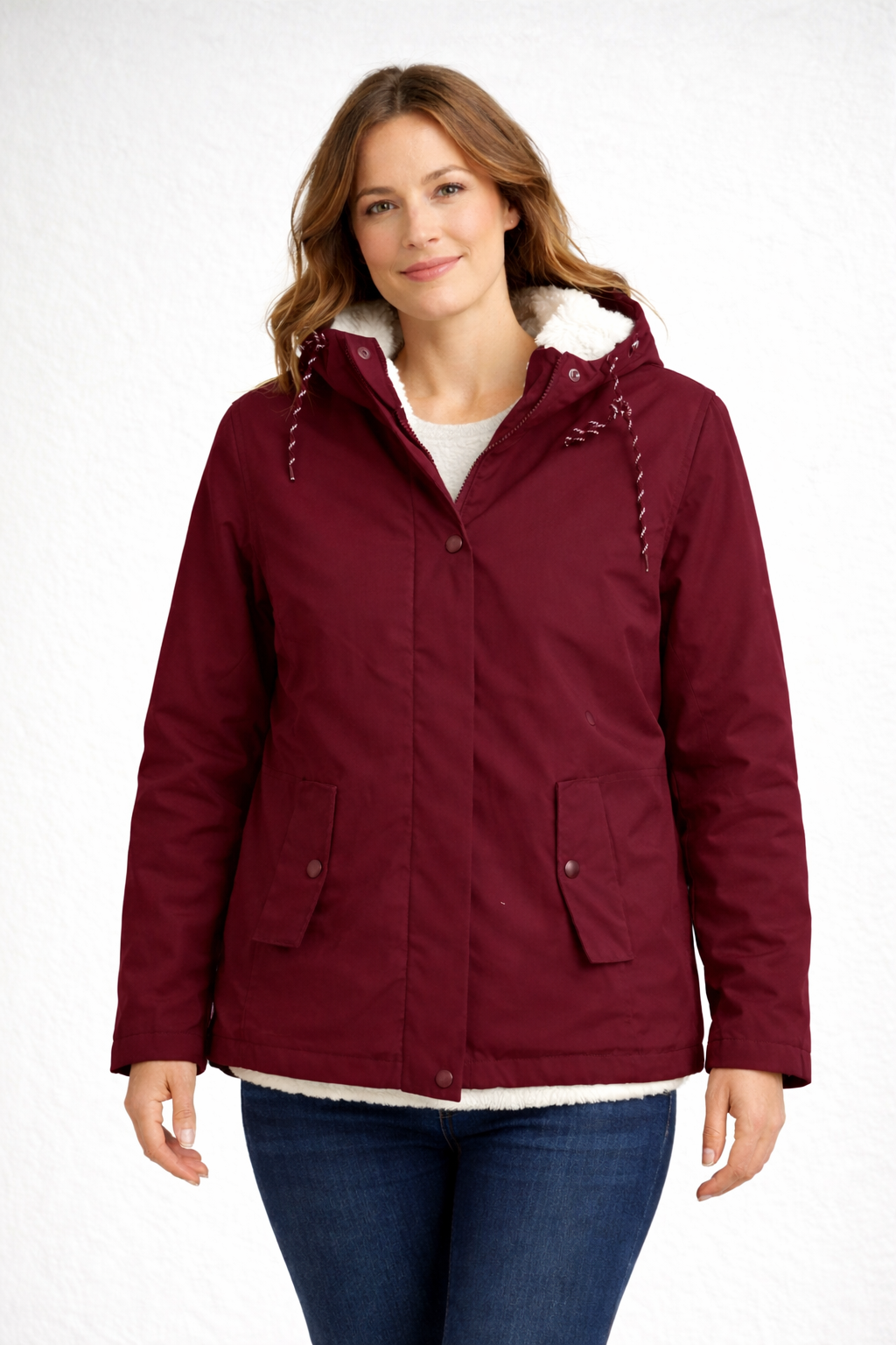 Emily | Women's Jacket - Fleece-Lined Parka Drawstring Hood Snap Pockets