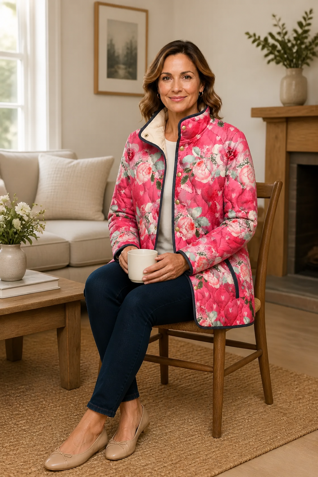 Penelope | Women's Puffer Jacket - Quilted Print Padded Lining Relaxed