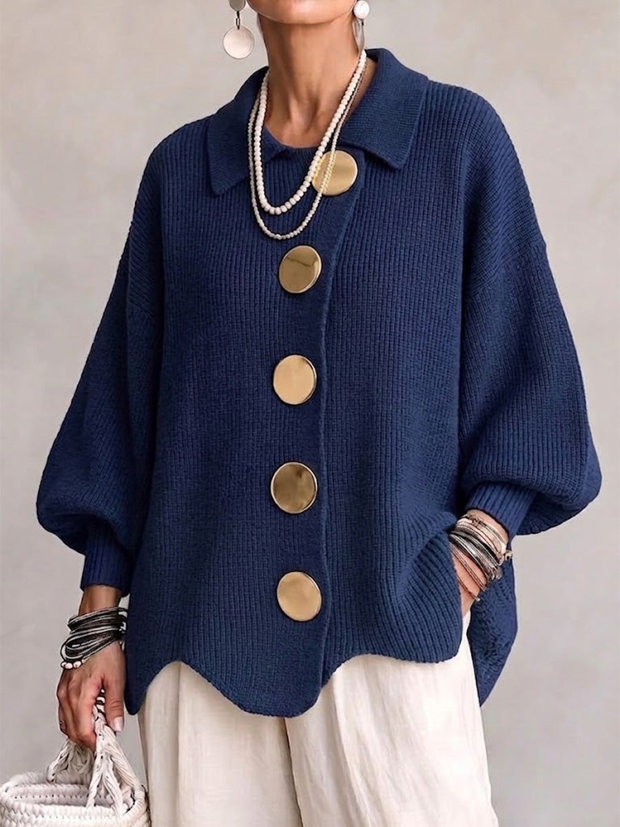 Nancy | Women's Oversized Cardigan - Heavyweight Knit Lantern Sleeves