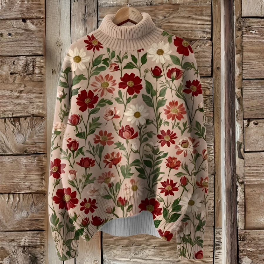 Monica | Women's Vintage Ugly Christmas Sweater - Art Print Turtleneck