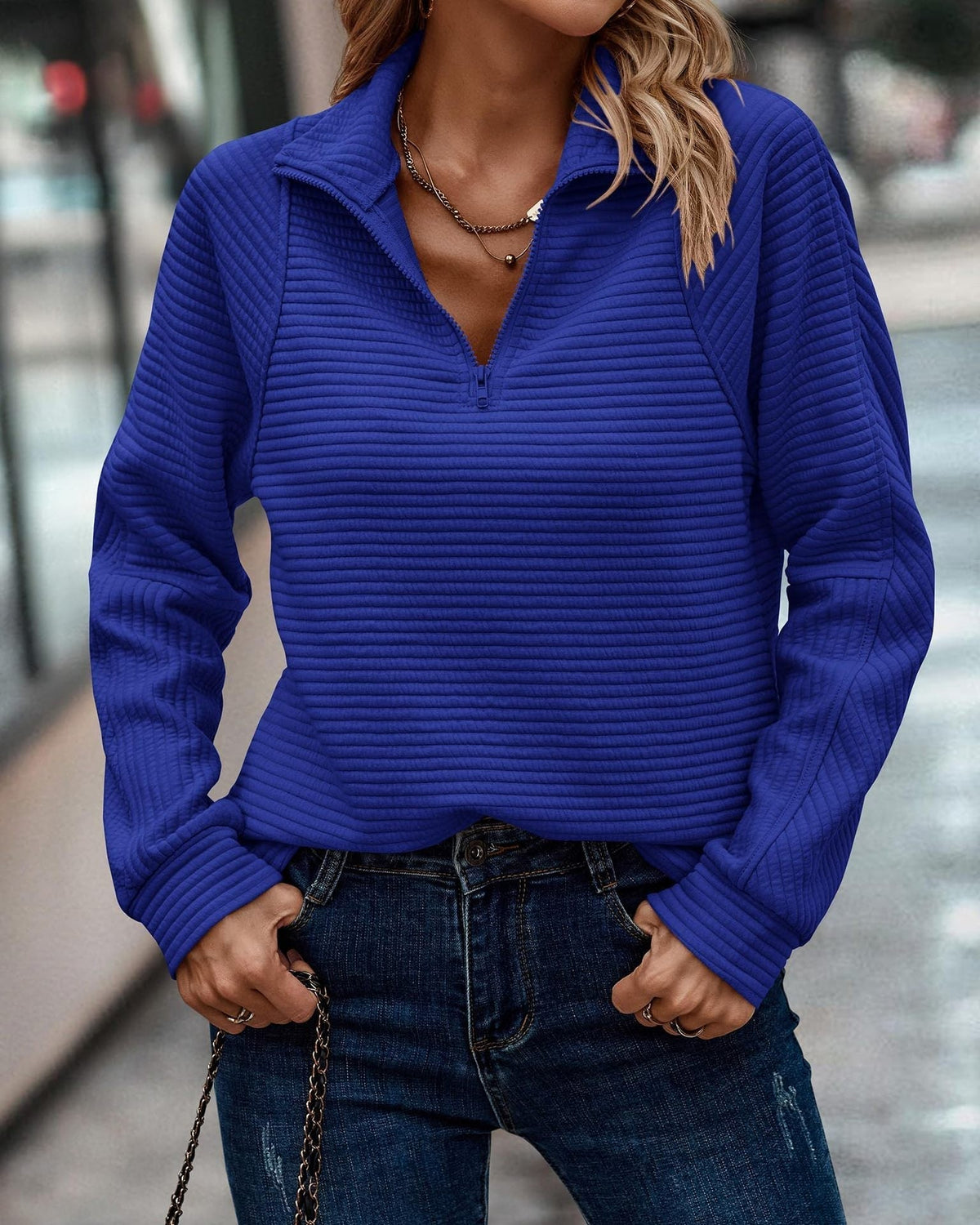 Women's Textured Quarter Zip Sweater