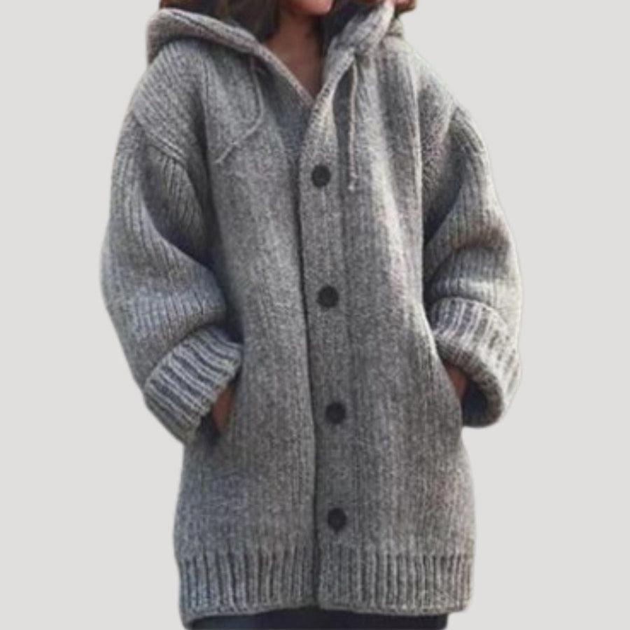 Meghan | Women's Winter Coat - Chunky Knit Wool Blend Button Front